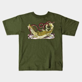 Caiman Alligator And Snake - Vintage Drawing: Kids T-Shirt